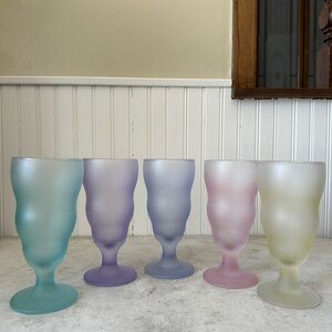 Libbey Watusi Soda Fountain Satin Colored Glasses Smoothie Colors  7” Set Of 5
